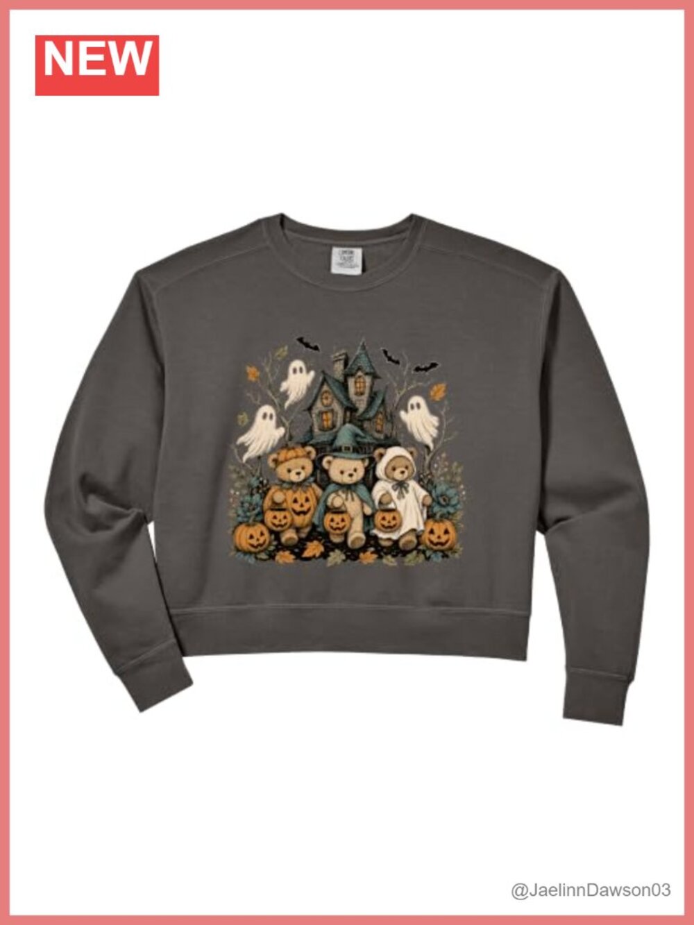 Women's Halloween Teddy Bears Ghost Pumpkin Crop Sweatshirt